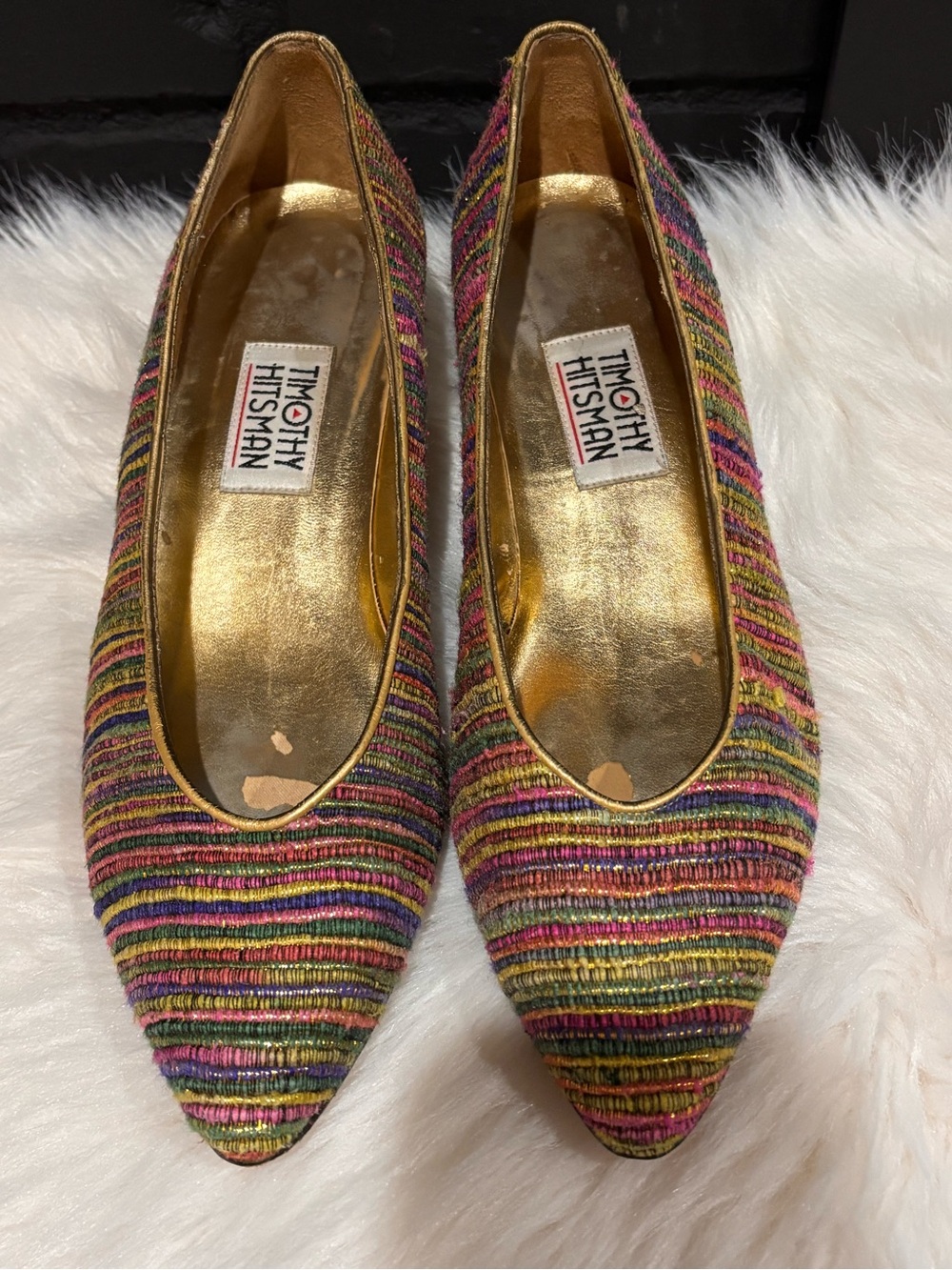 Timothy‎ Hitsman Gold-Trim Multicolor Striped Pointed Flats